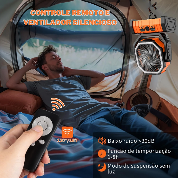 Ventilador de acampamento portátil recarregável