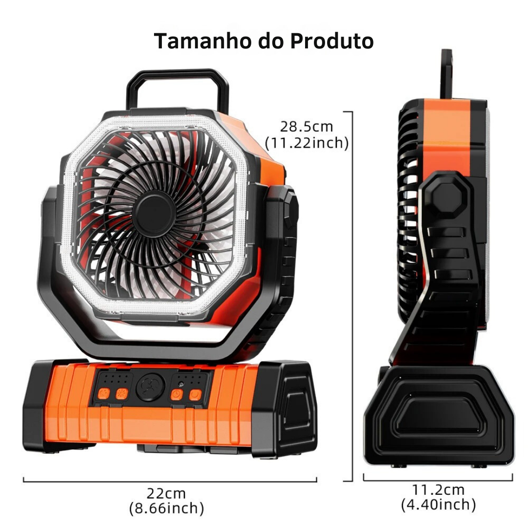 Ventilador de acampamento portátil recarregável