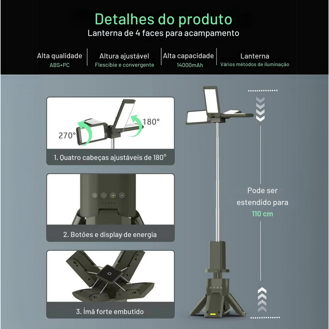 Lanterna de acampamento telescópica recarregável