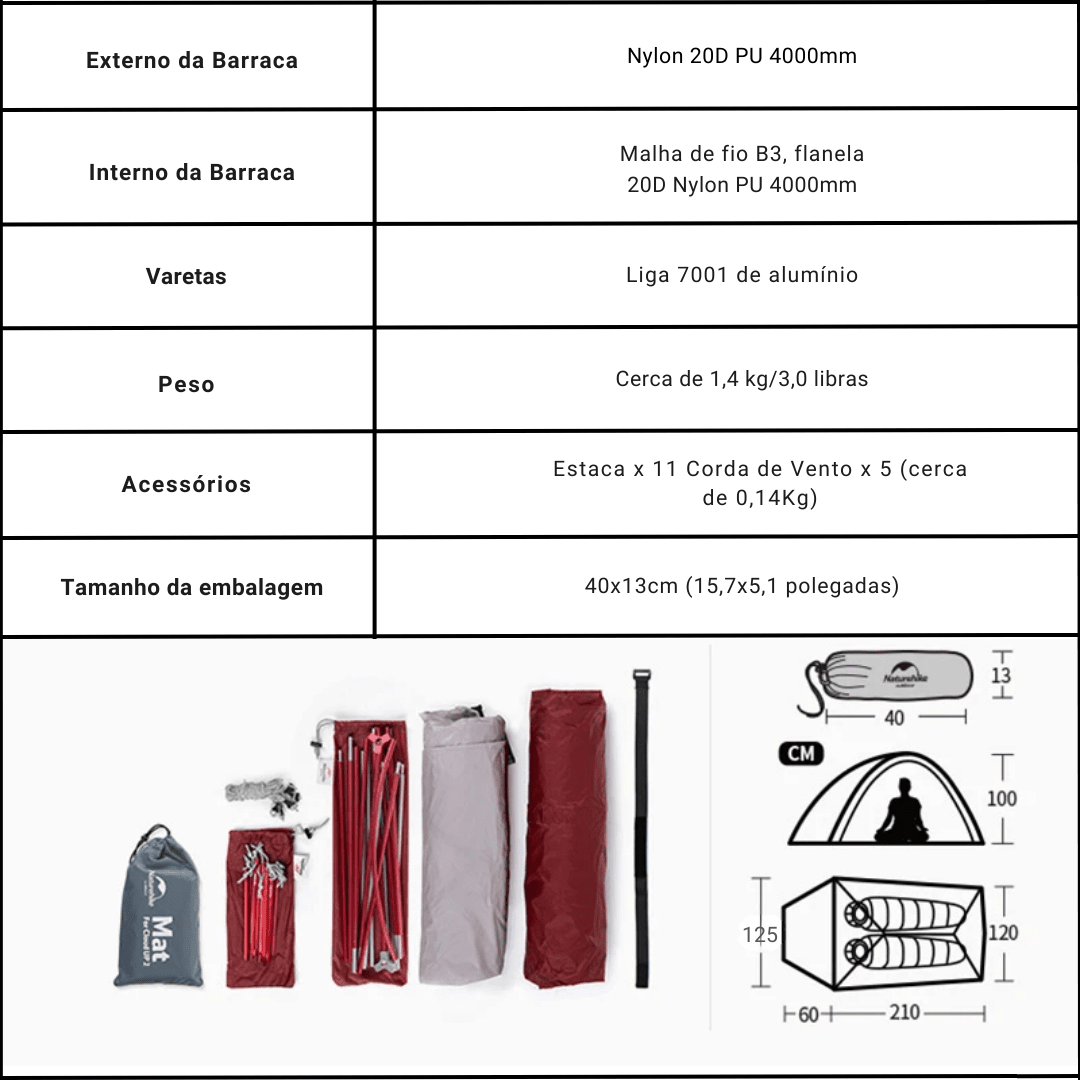 Barraca Camping/Trekking Ultraleve Impermeável PU4000mm - Naturehike [Camping - Barracas - Barraca] 07 - Barraca Camping/Trekking Ultraleve Impermeável PU4000mm - Naturehike Pescamping 