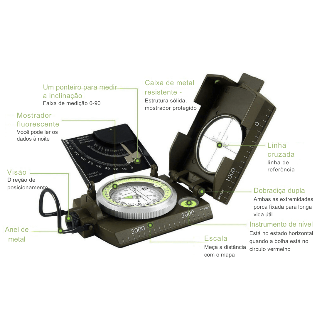 Bússola multifuncional de alta precisão à prova d'água com bússola geológica fluorescente - Survivor [Camping - Acessórios de Camping - Bússola] 01 - Bússola multifuncional de alta precisão à prova d'água com bússola geológica fluorescente - Survivor Pescamping 