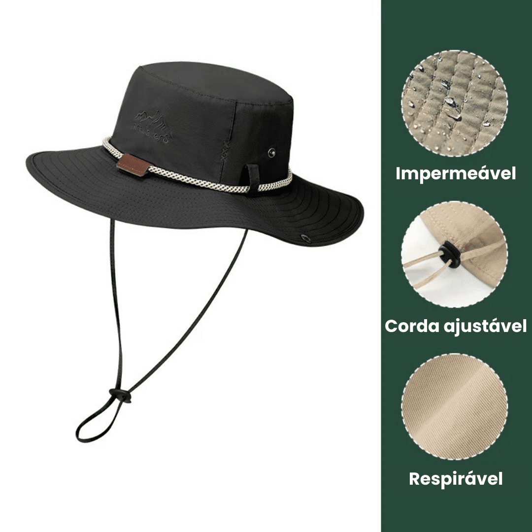 Chapéu Outdoor Impermeável Anti-UV - Travellers [Vestuário - Acessórios - Chapeus] 03 - Chapéu Outdoor Impermeável Anti-UV - Travellers Pescamping Preto 