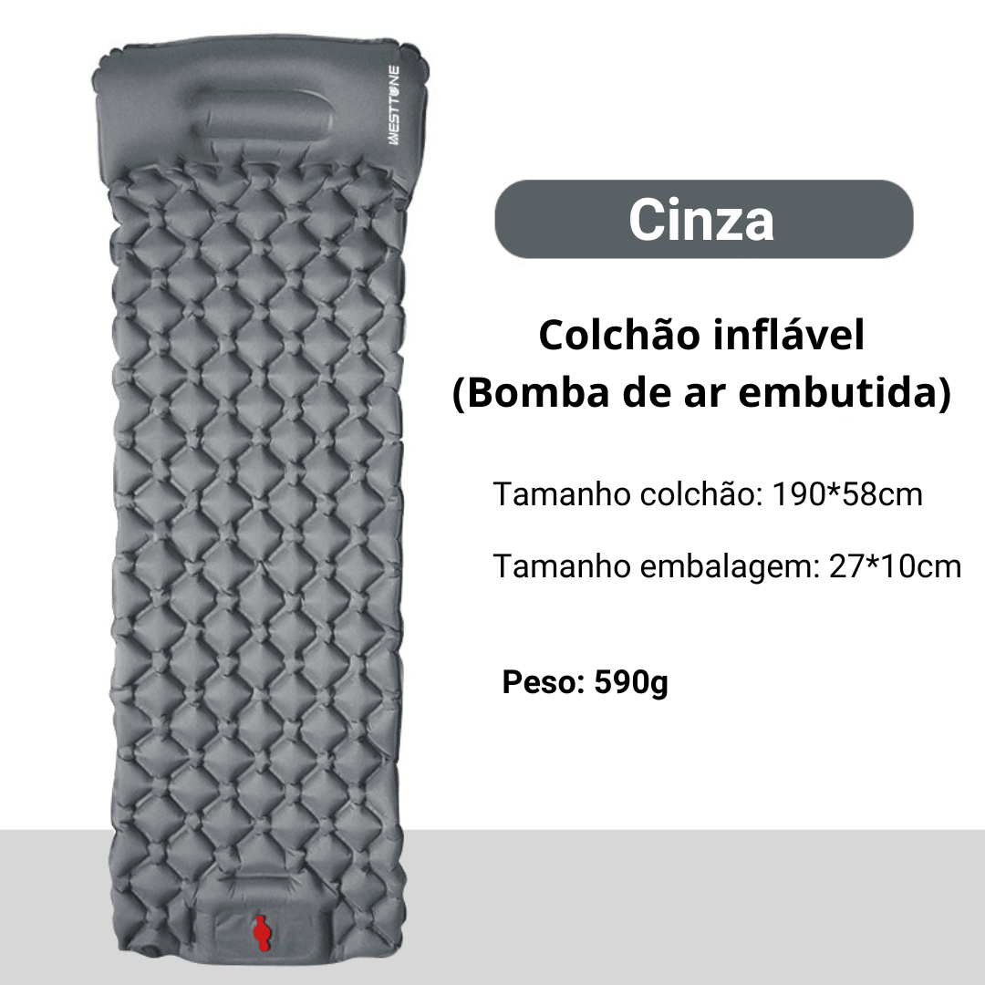 Colchão Inflável Embutido Ultraleve - Pump [Camping - Saco de dormir - Saco de dormir] 03 - Colchão Inflável Embutido Ultraleve - Pump Pescamping Cinza China 