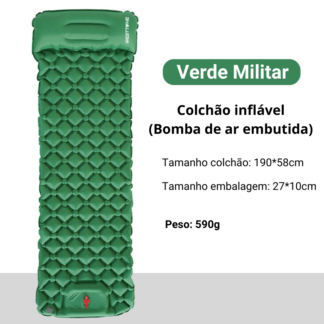 Colchão Inflável Embutido Ultraleve - Pump [Camping - Saco de dormir - Saco de dormir] 03 - Colchão Inflável Embutido Ultraleve - Pump Pescamping Verde Militar China 