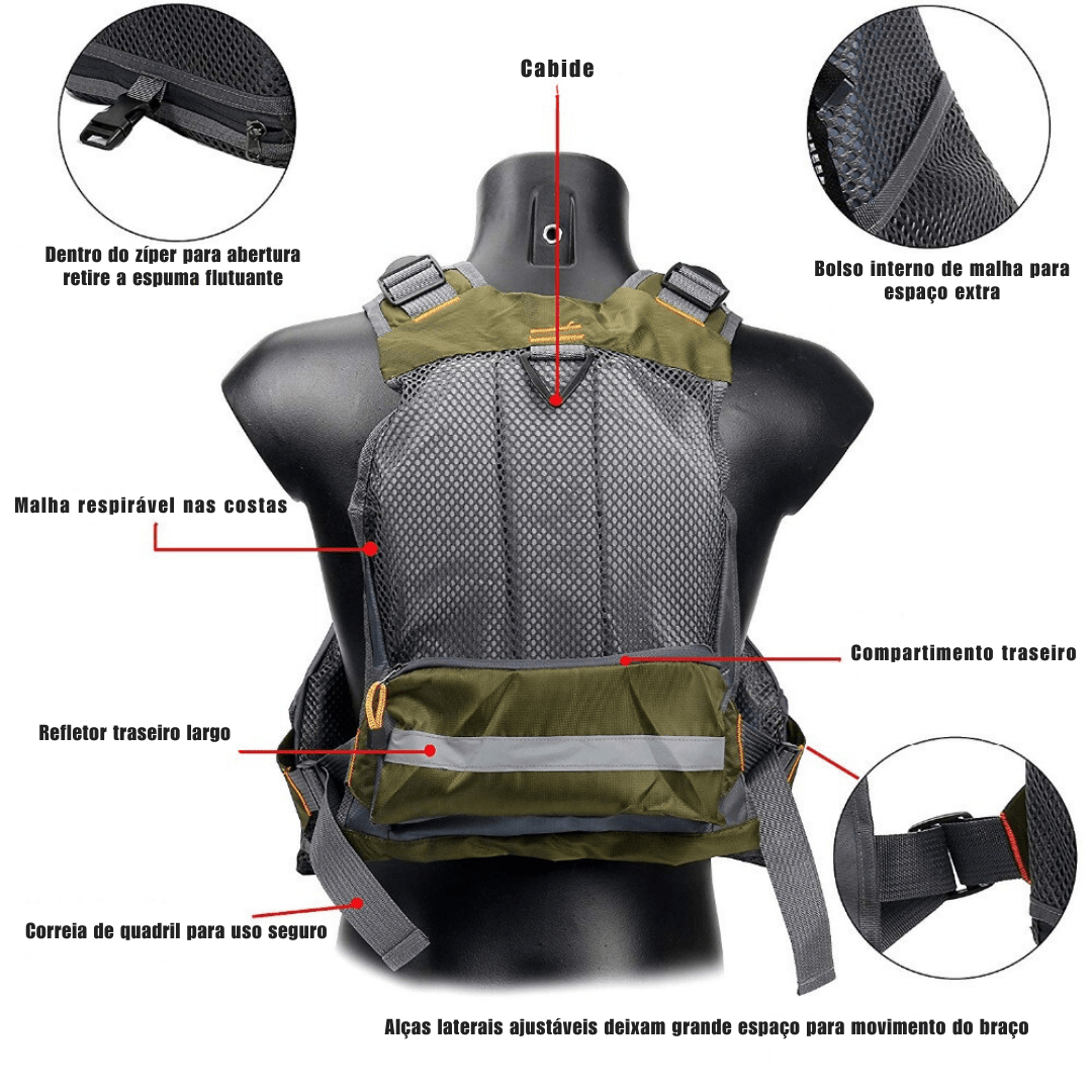 Colete de Pesca Salva Vidas Utilitário - Owlwin [Vestuário - Coletes - Colete Salva Vidas] 02 - Colete de Pesca Salva Vidas Utilitário - Owlwin Pescamping 