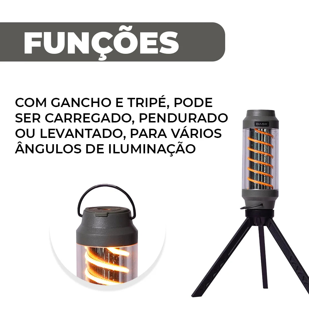 Luminária Portátil Ultraleve À Prova D'Água Recarregável LED - BASK [Camping - Iluminação - Luminária] 03 - Luminária Portátil Ultraleve À Prova D'Água Recarregável LED - BASK Pescamping 