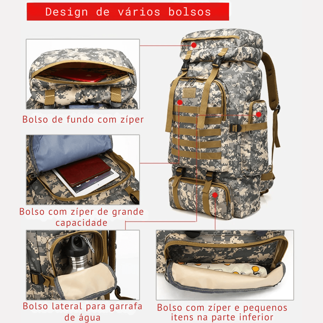 Mochila Militar de Camuflagem Impermeável - Soldier [Trekking - Mochilas e Bags - Mochilas] 06 - Mochila Militar de Camuflagem Impermeável - Soldier Pescamping 